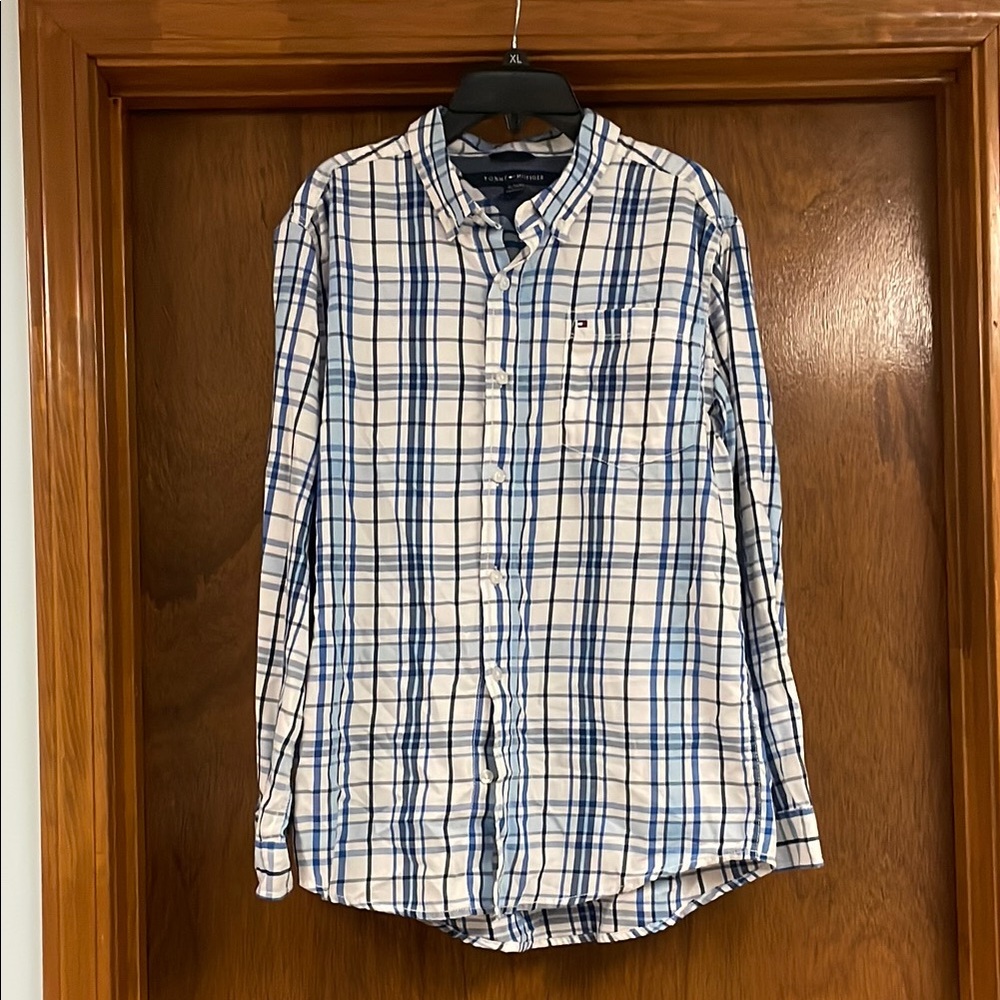Tommy Hilfiger Blue and White Button Down Shirt